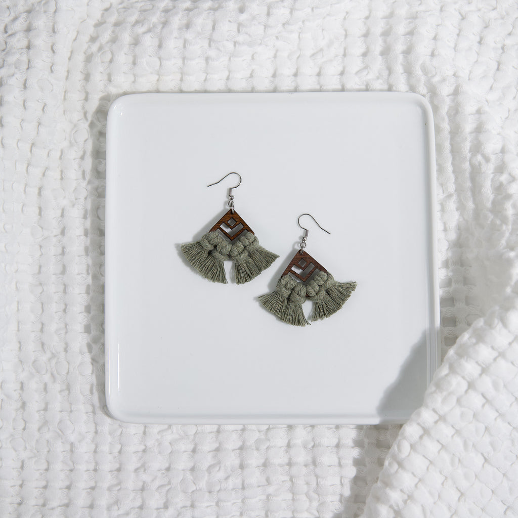 Macrame Earrings Diamond Cut Out - Stained Frame