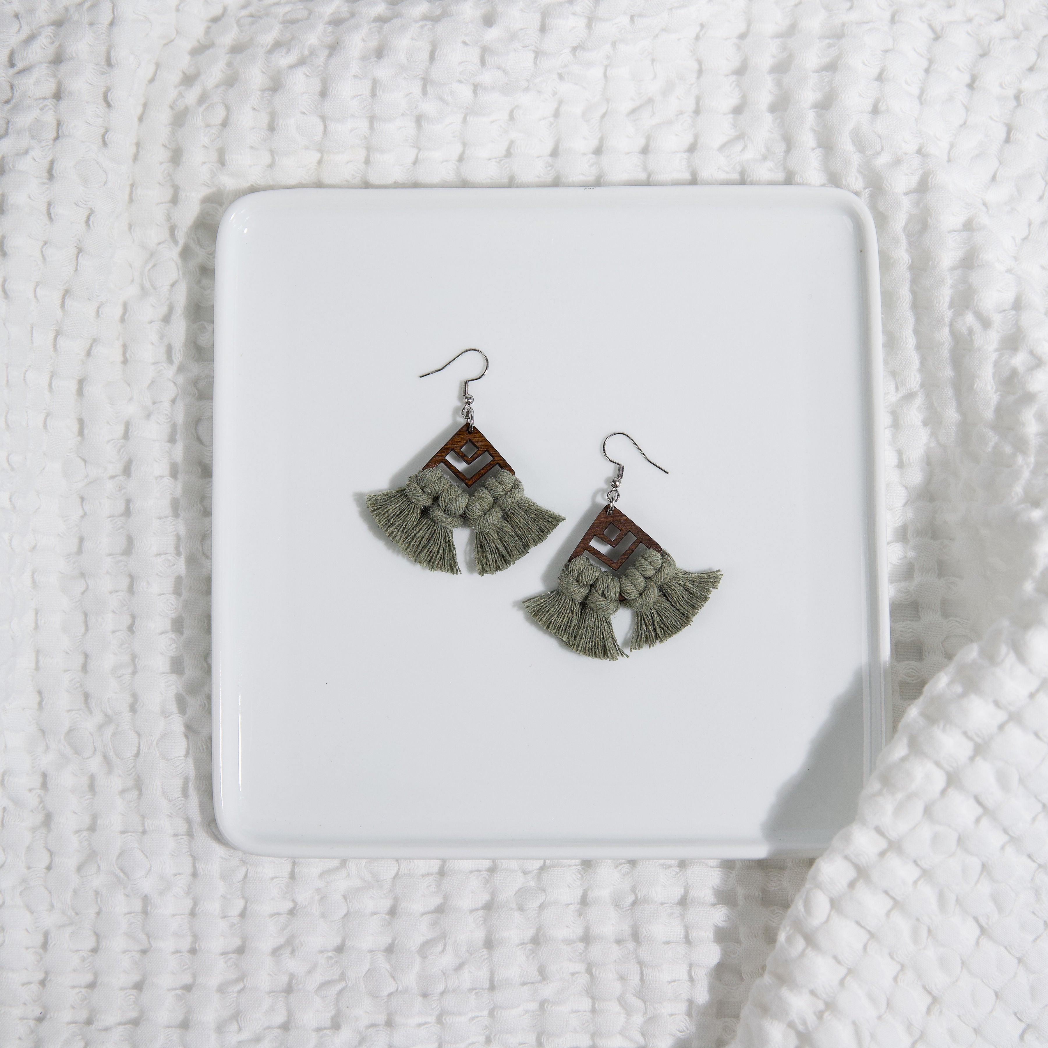 Macrame Earrings Diamond Cut Out - Stained Frame