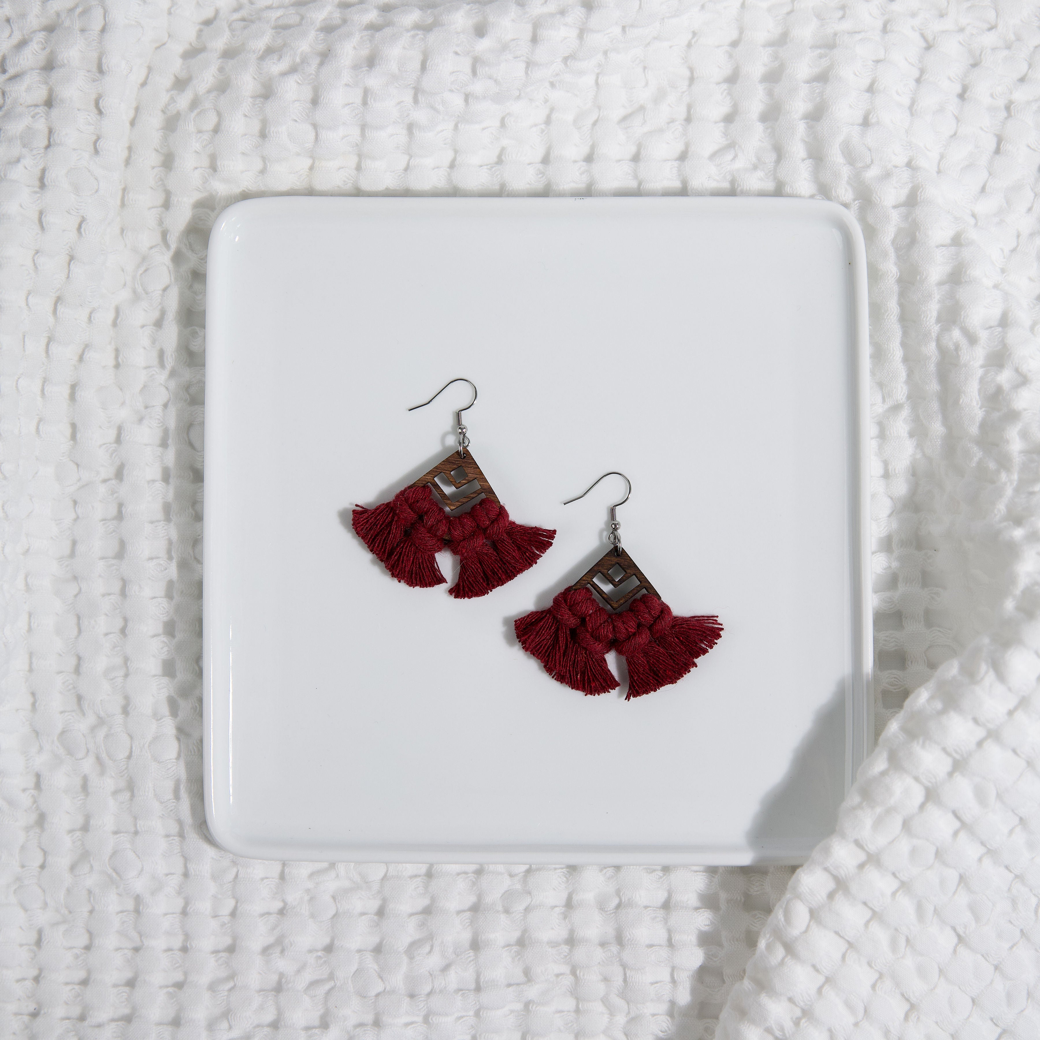 Macrame Earrings Diamond Cut Out - Stained Frame