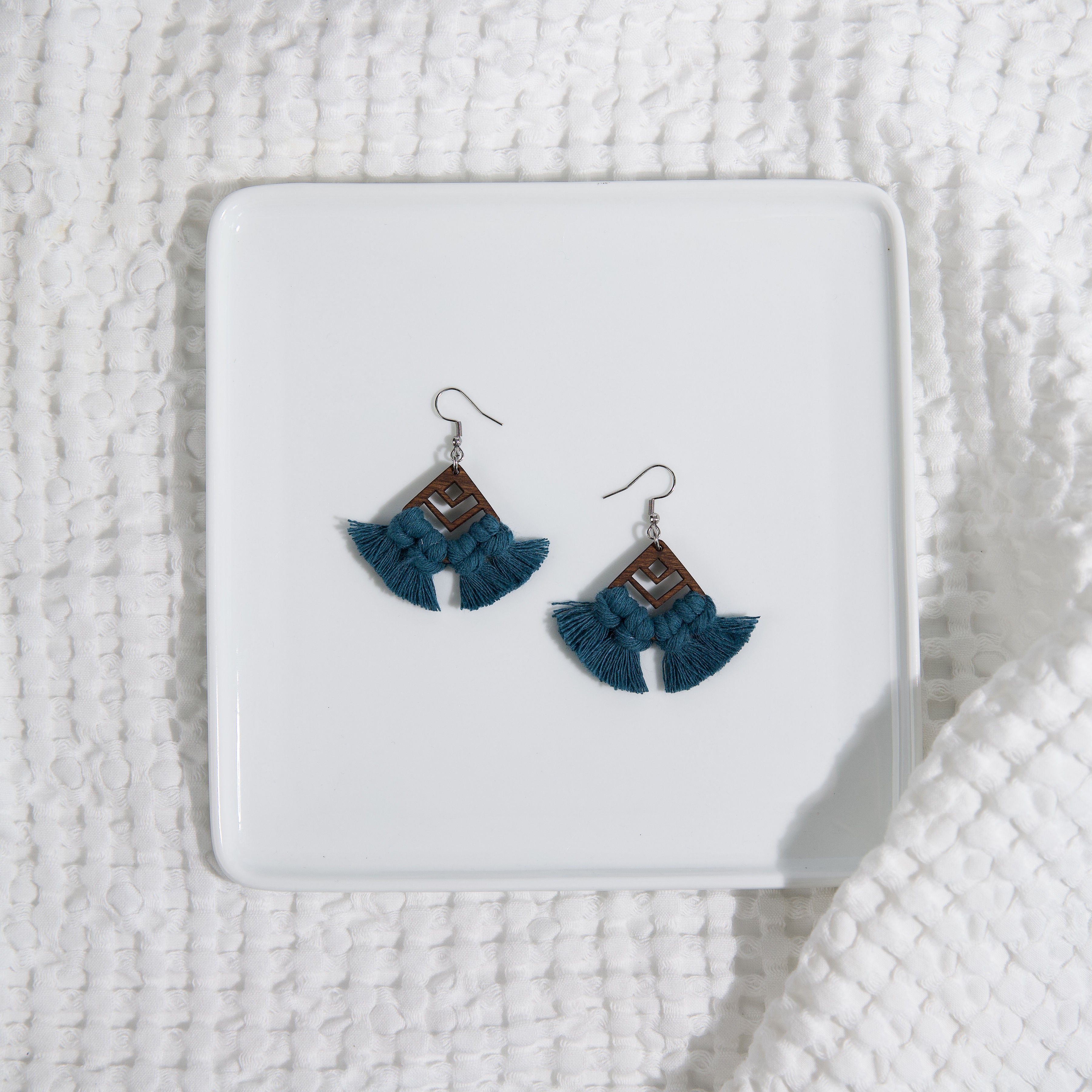 Macrame Earrings Diamond Cut Out - Stained Frame