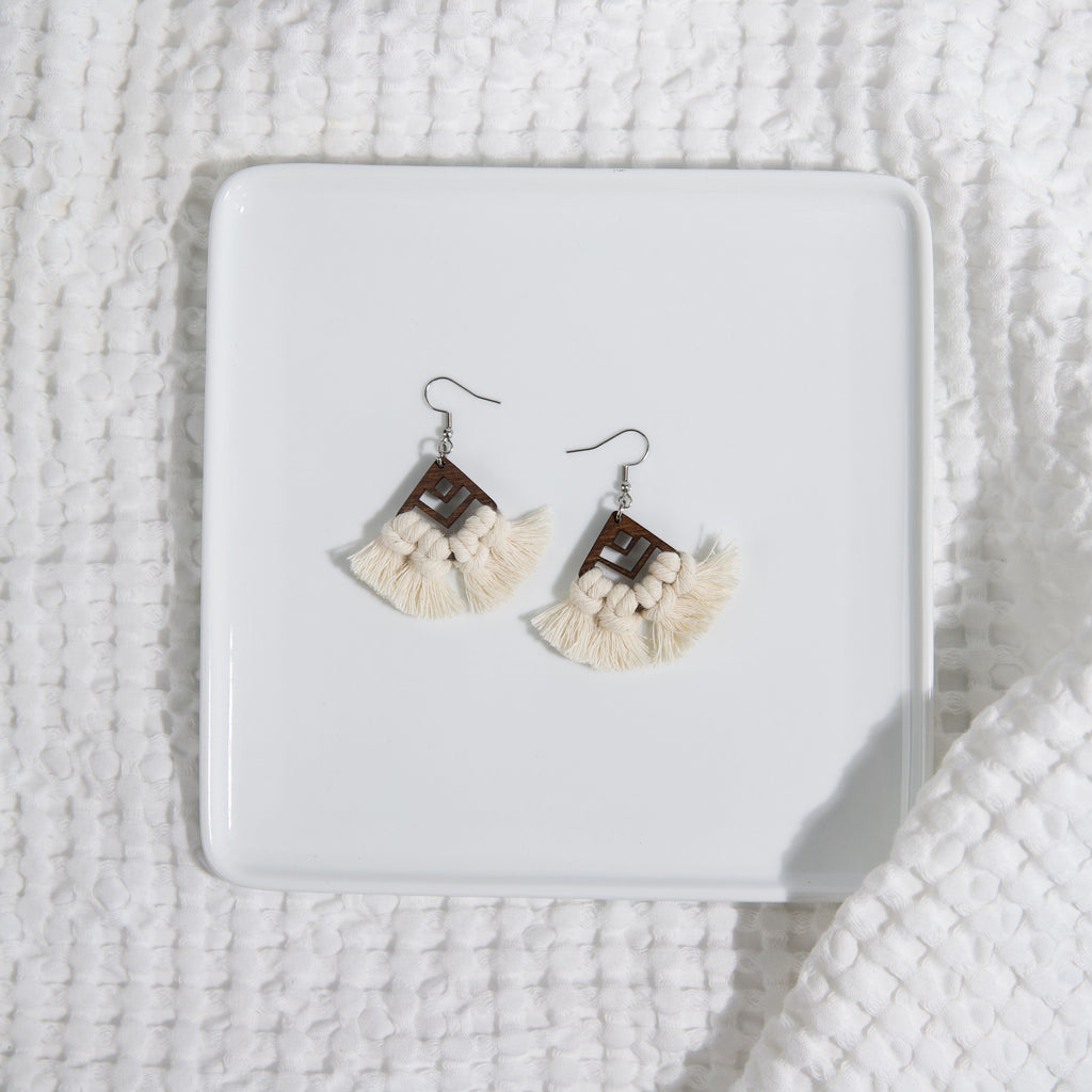 Macrame Earrings Diamond Cut Out - Stained Frame