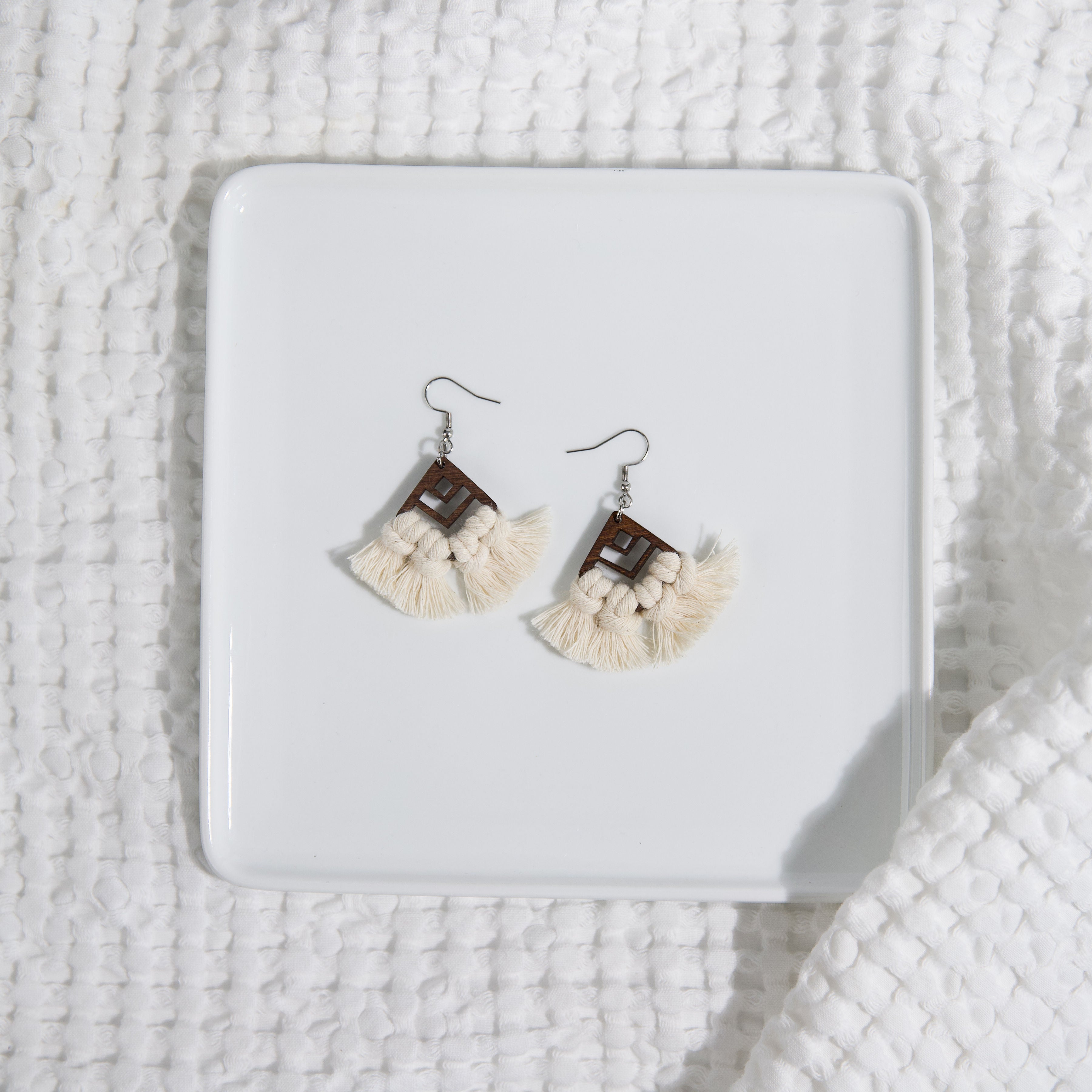 Macrame Earrings Diamond Cut Out - Stained Frame