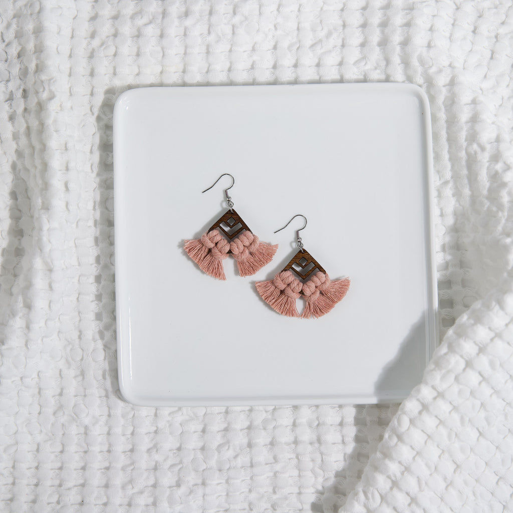 Macrame Earrings Diamond Cut Out - Stained Frame