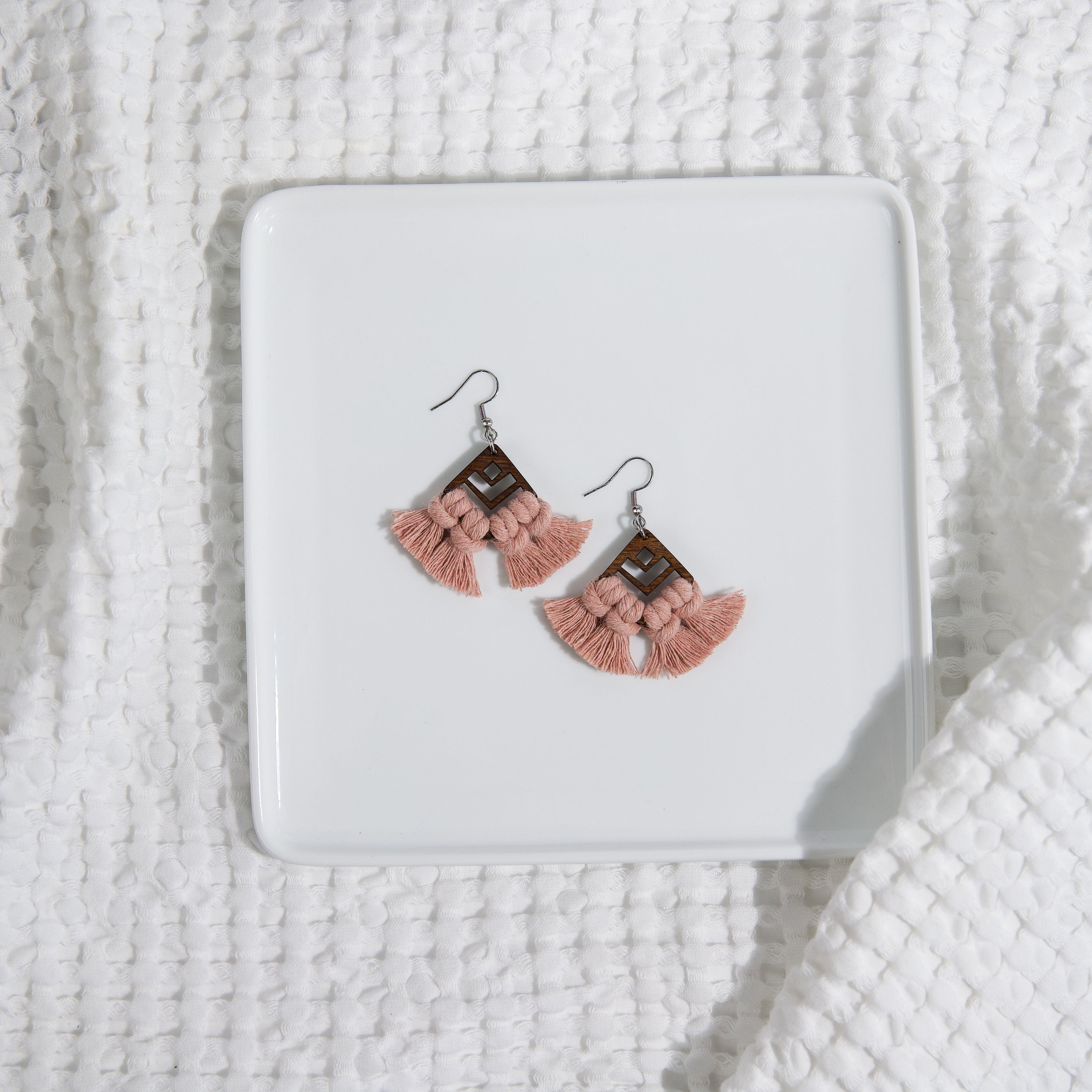 Macrame Earrings Diamond Cut Out - Stained Frame