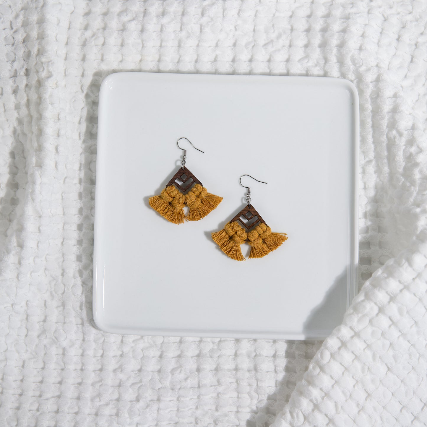 Macrame Earrings Diamond Cut Out - Stained Frame