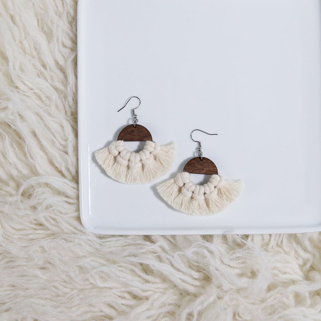 Macrame Circle Earrings - Stained Frame