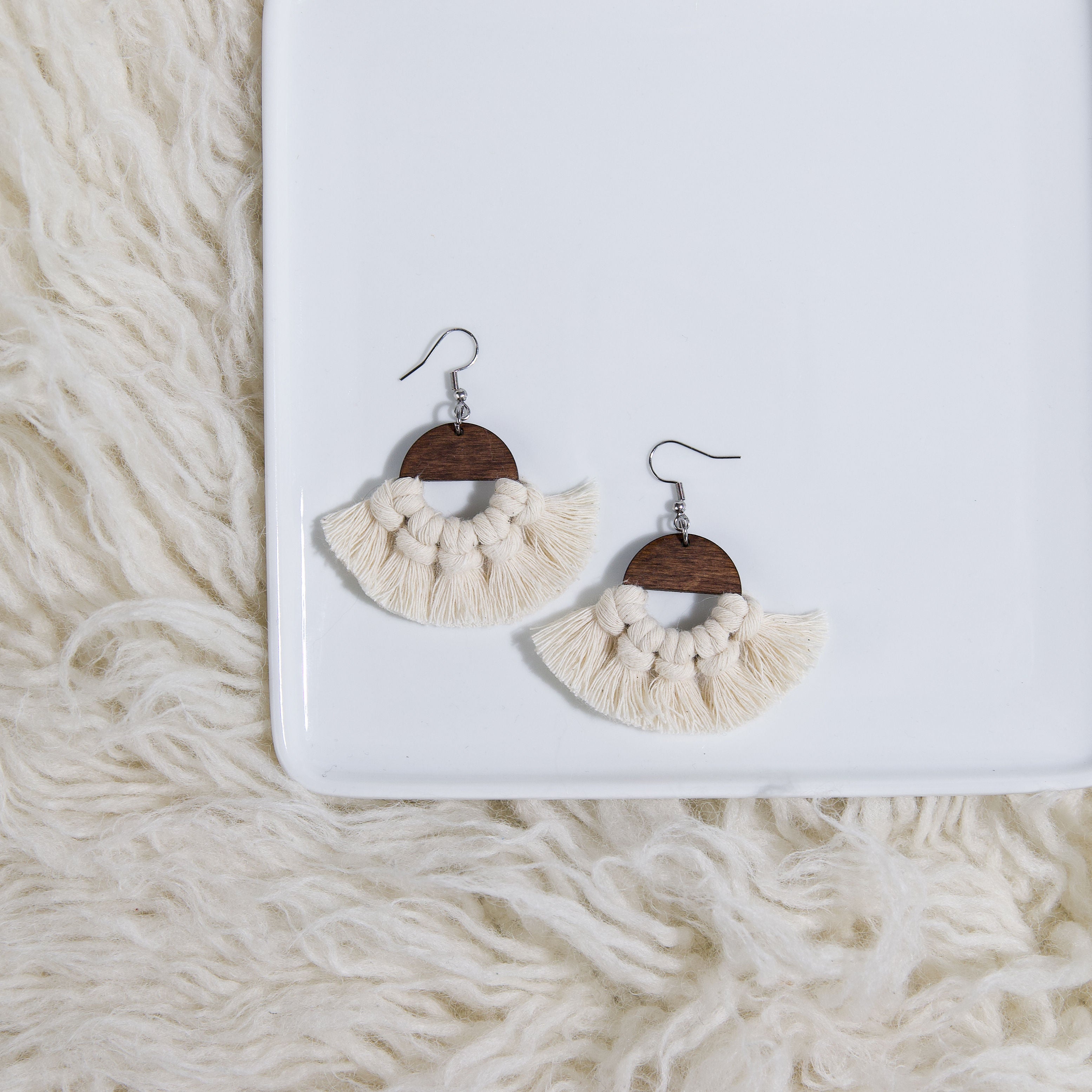 Macrame Circle Earrings - Stained Frame
