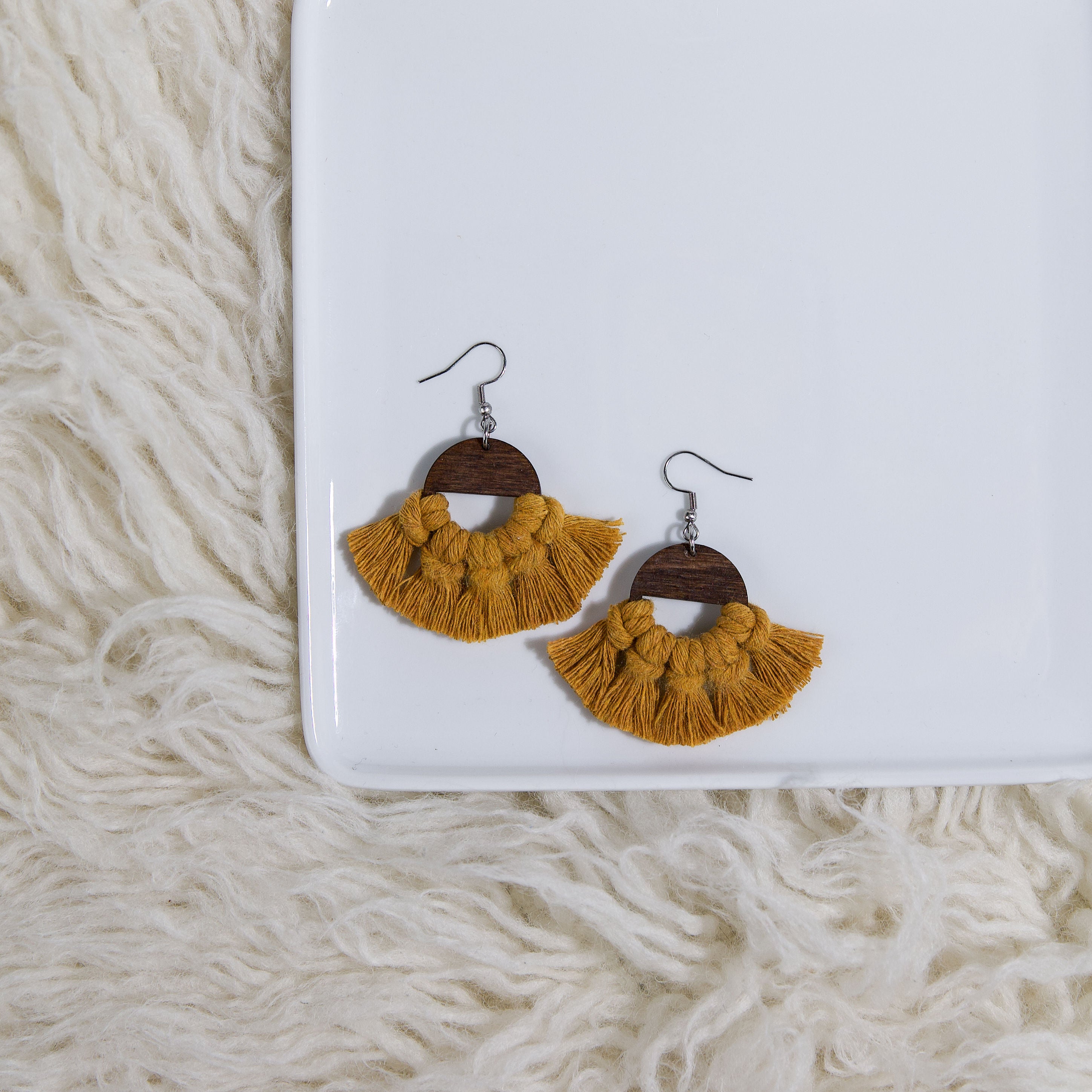 Macrame Circle Earrings - Stained Frame