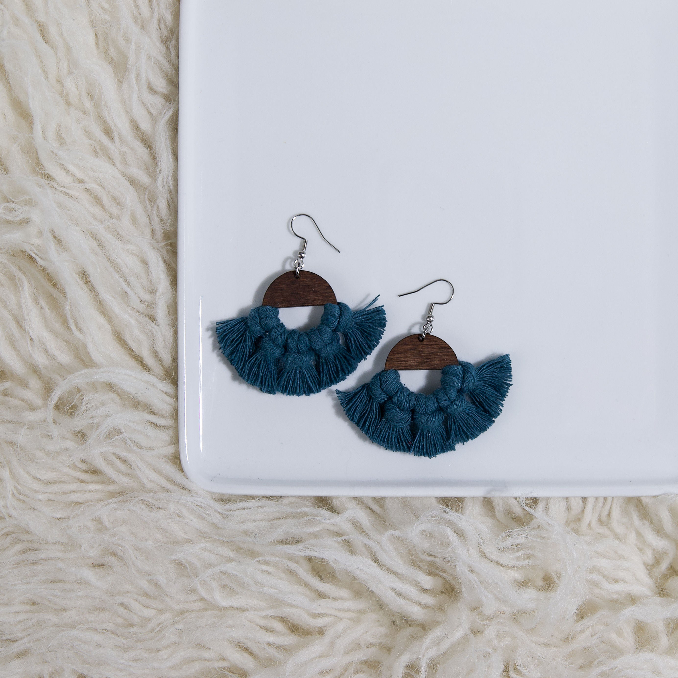 Macrame Circle Earrings - Stained Frame