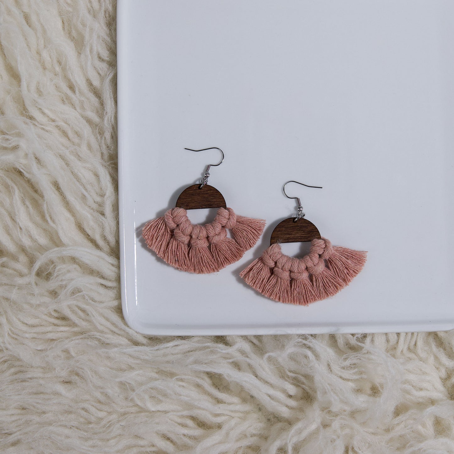 Macrame Circle Earrings - Stained Frame