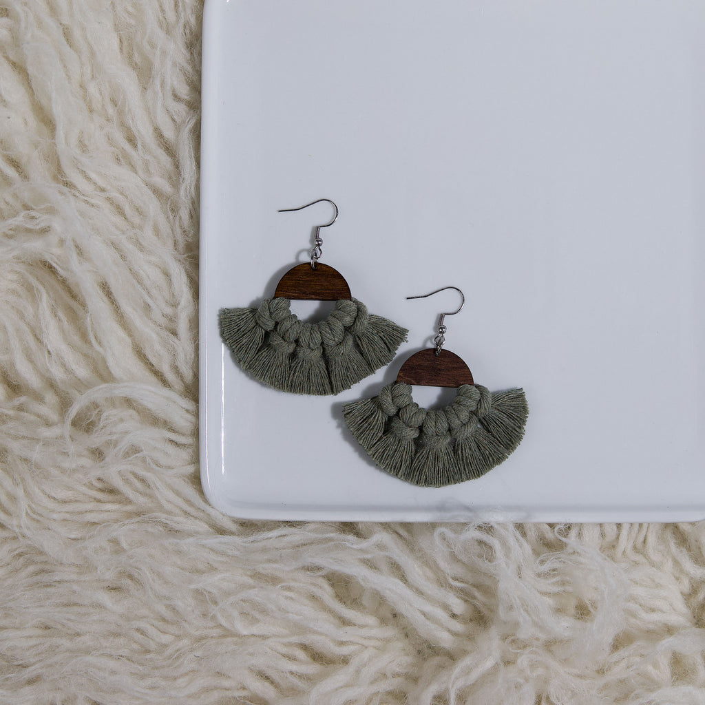 Macrame Circle Earrings - Stained Frame