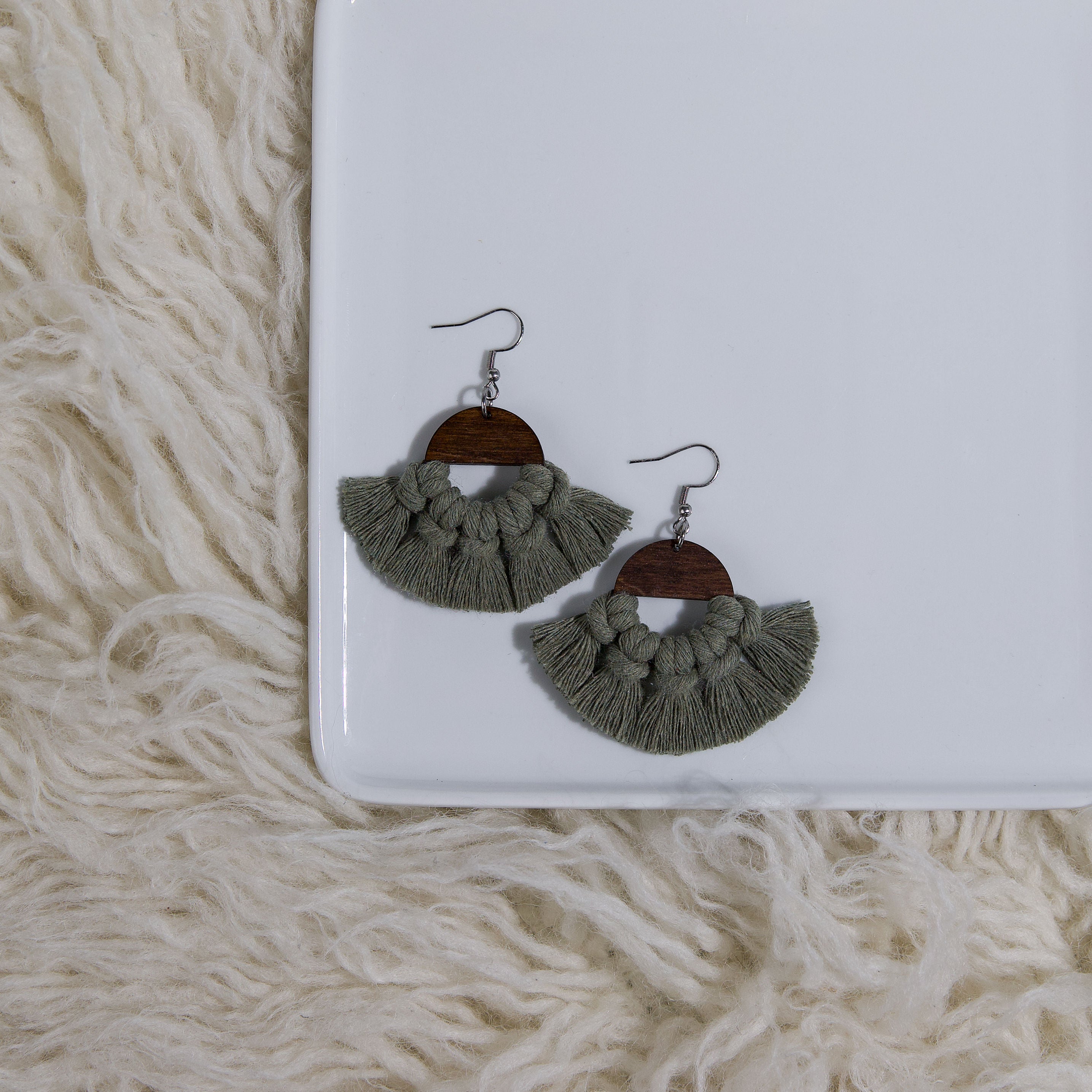 Macrame Circle Earrings - Stained Frame