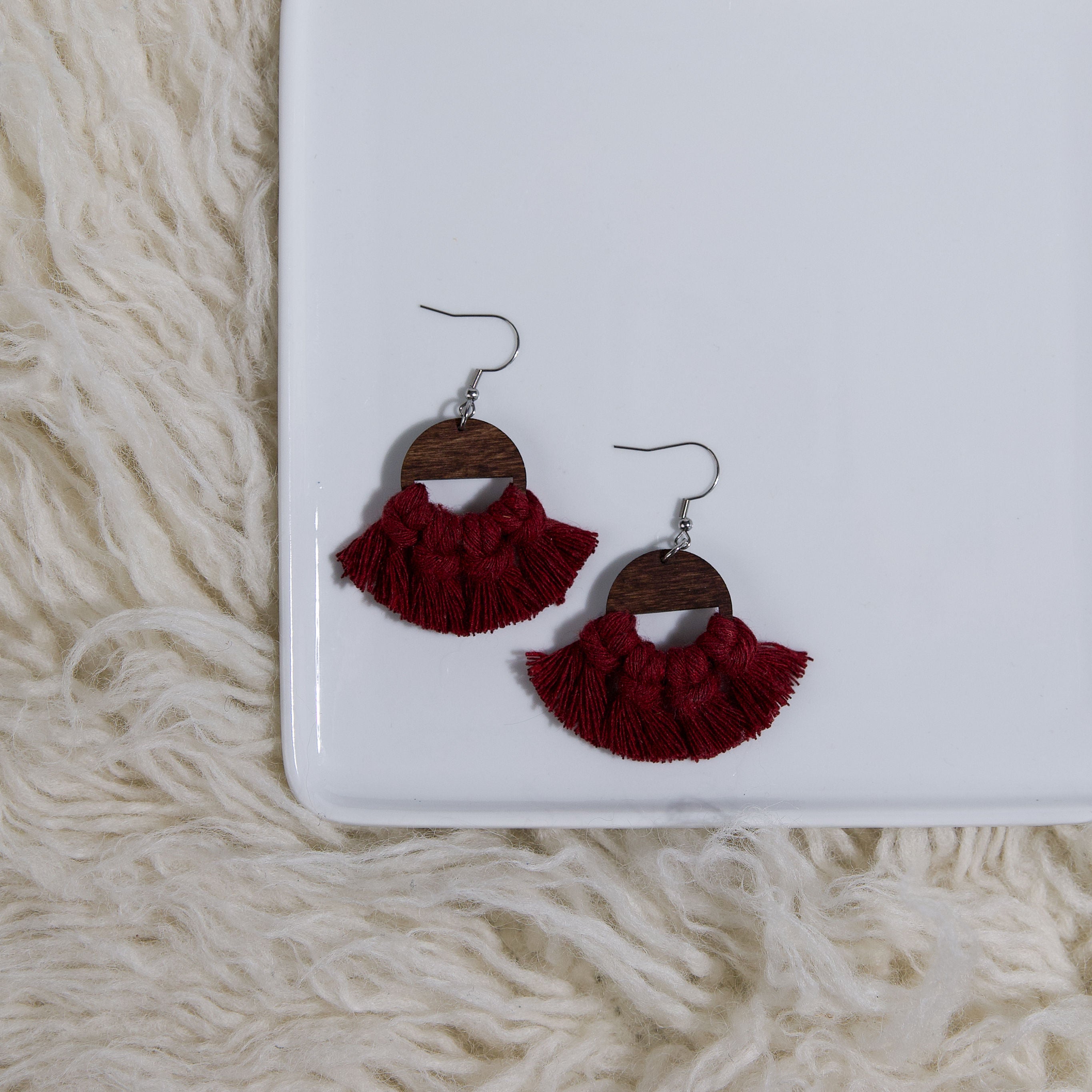 Macrame Circle Earrings - Stained Frame