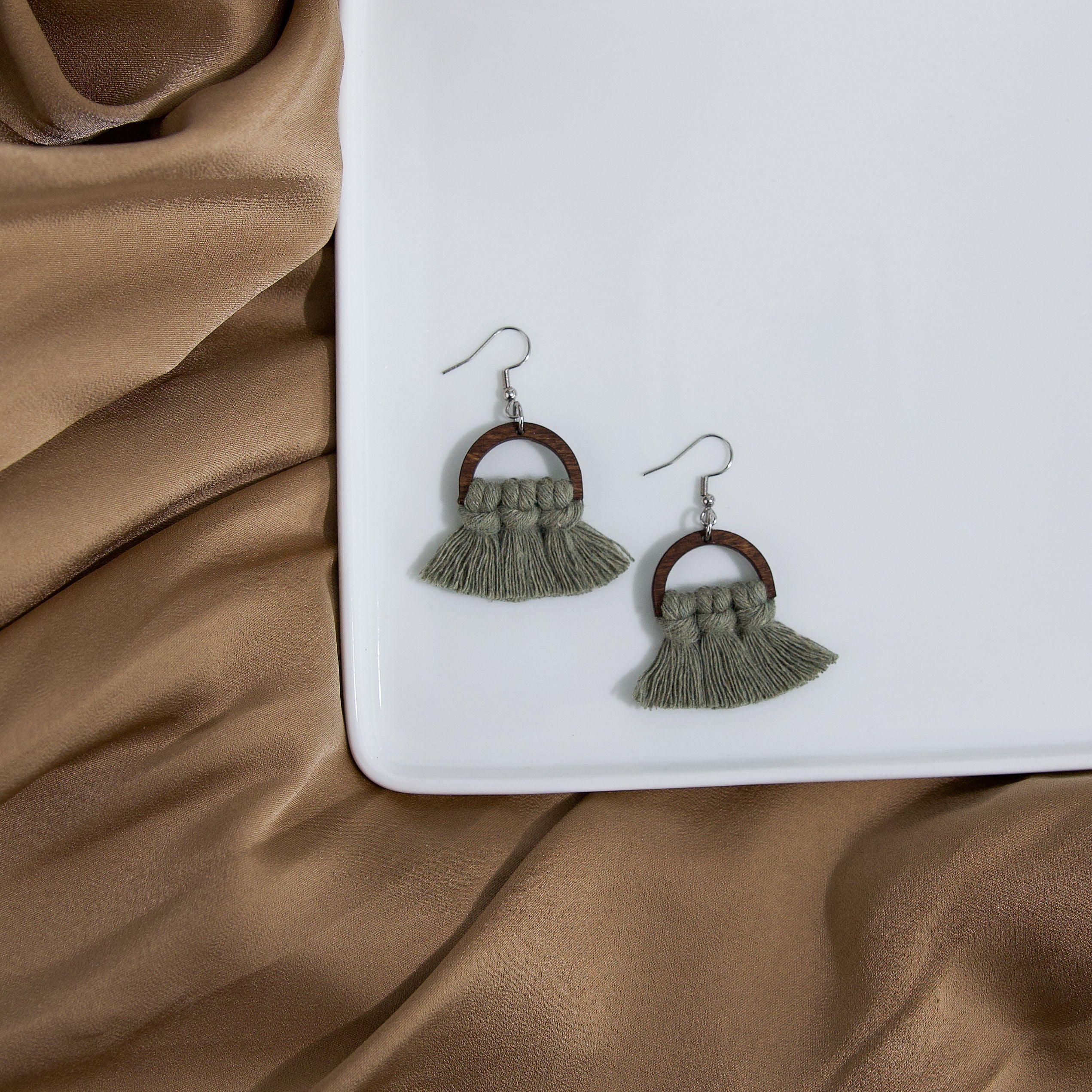 Macrame Half Circle Earrings - Stained Frame