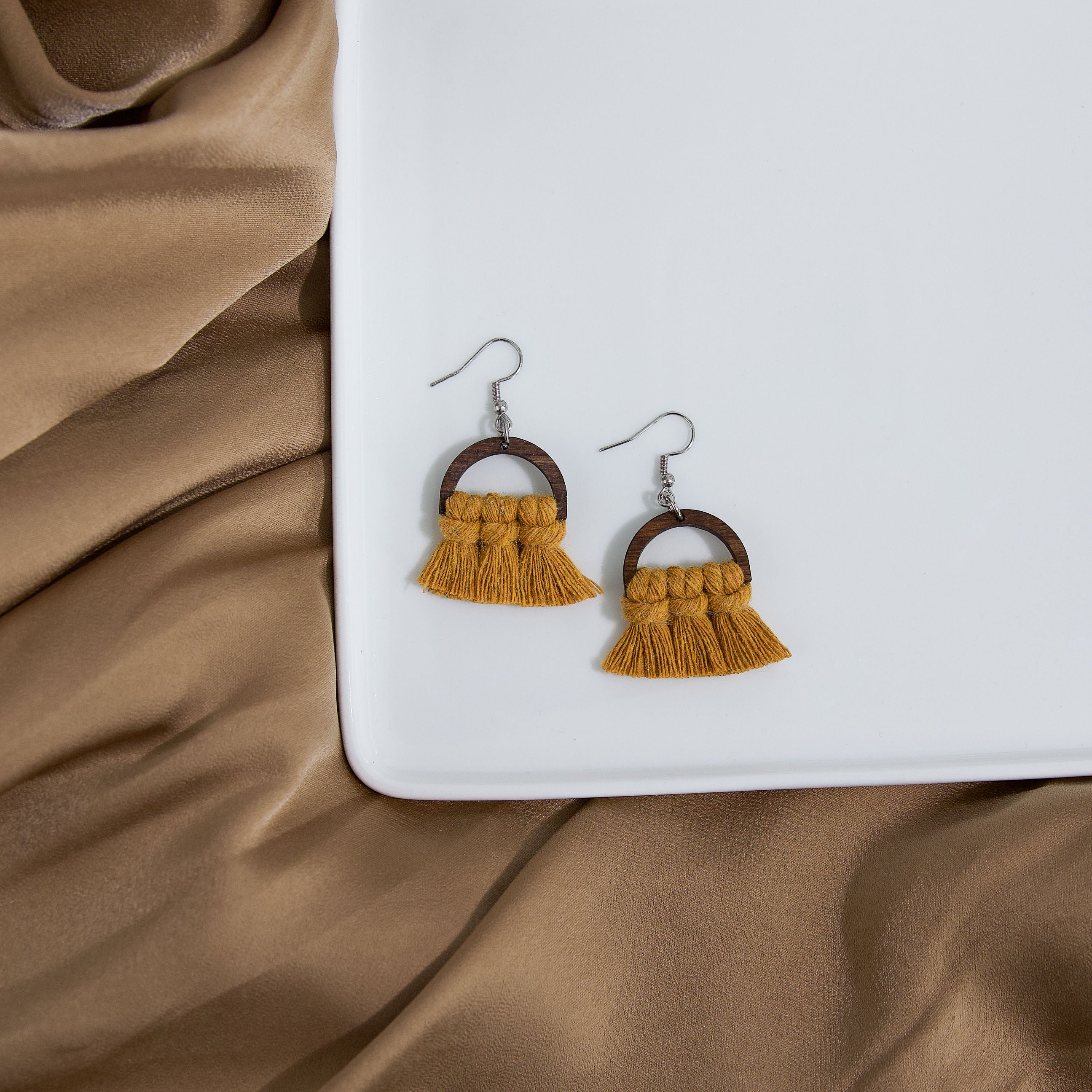 Macrame Half Circle Earrings - Stained Frame