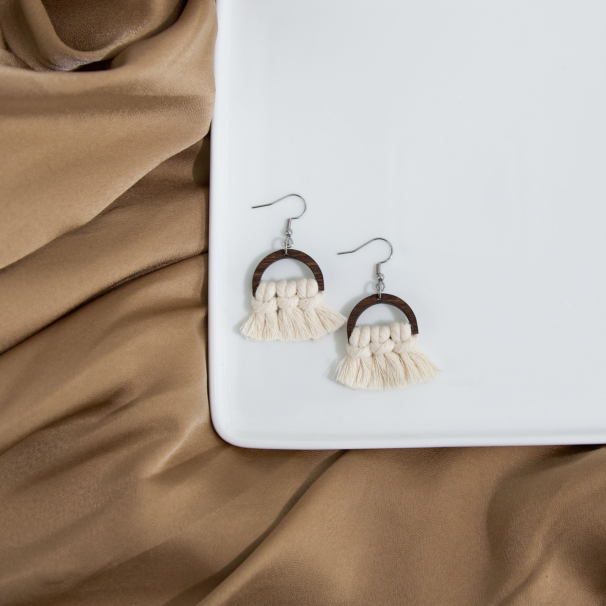 Macrame Half Circle Earrings - Stained Frame