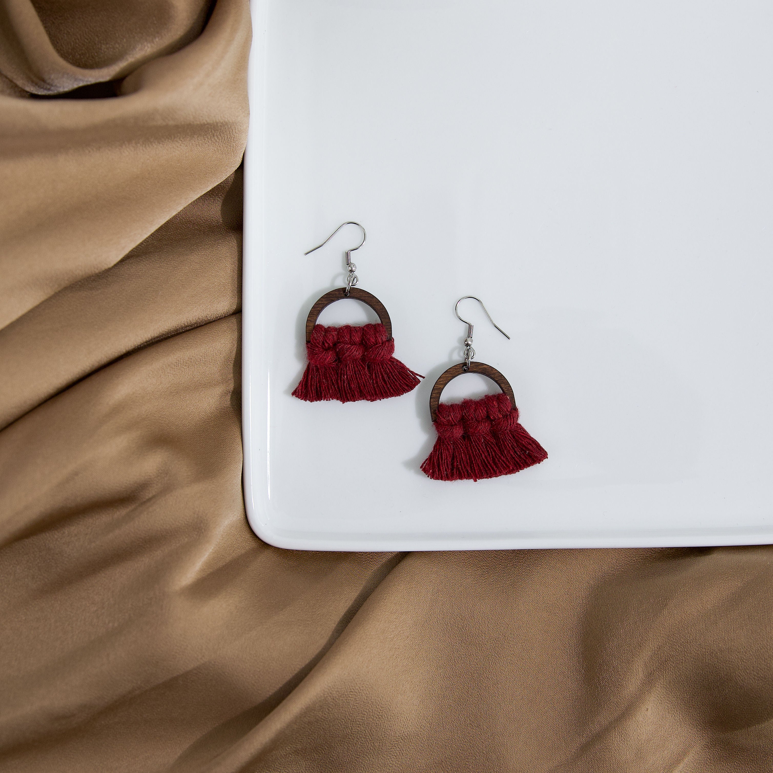Macrame Half Circle Earrings - Stained Frame