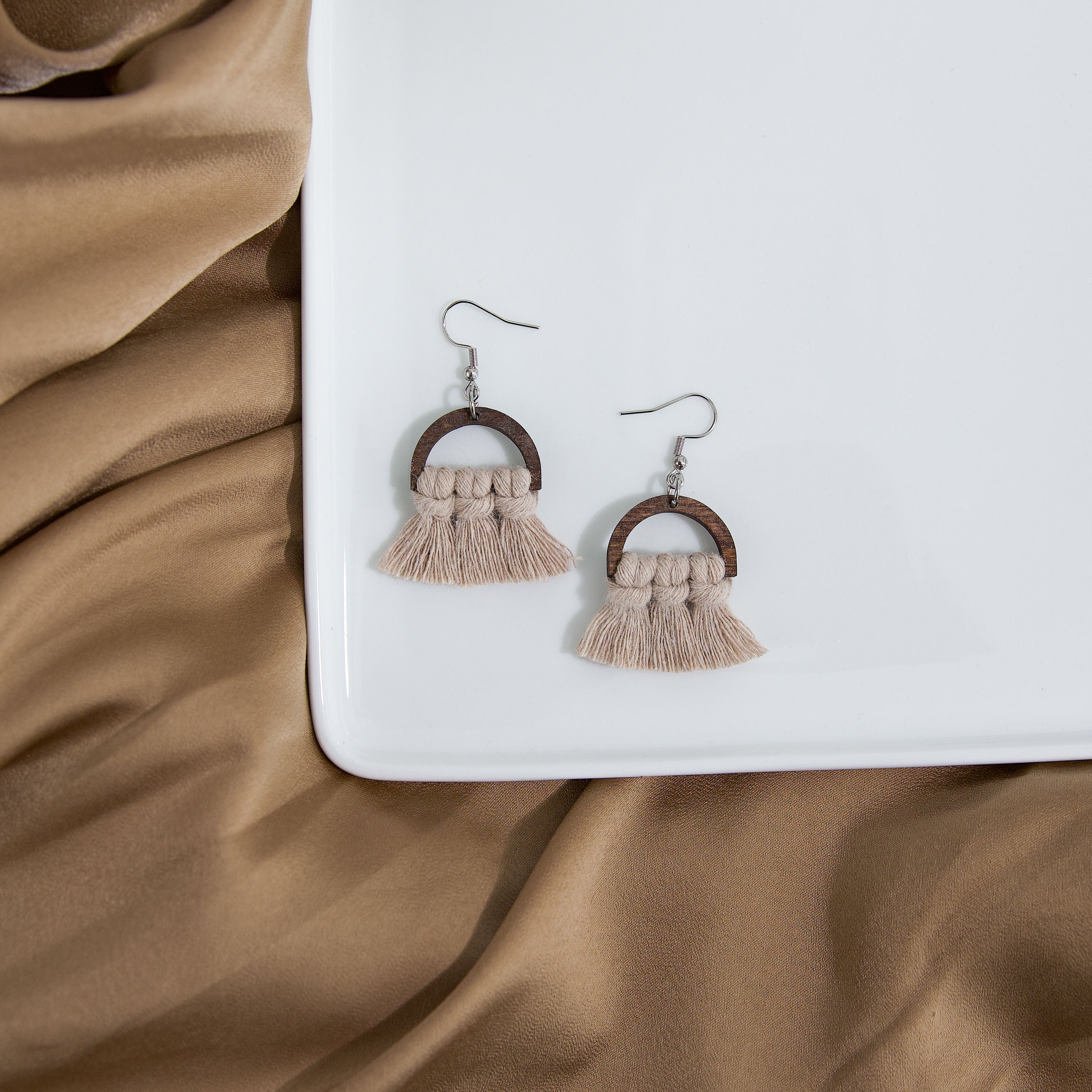 Macrame Half Circle Earrings - Stained Frame