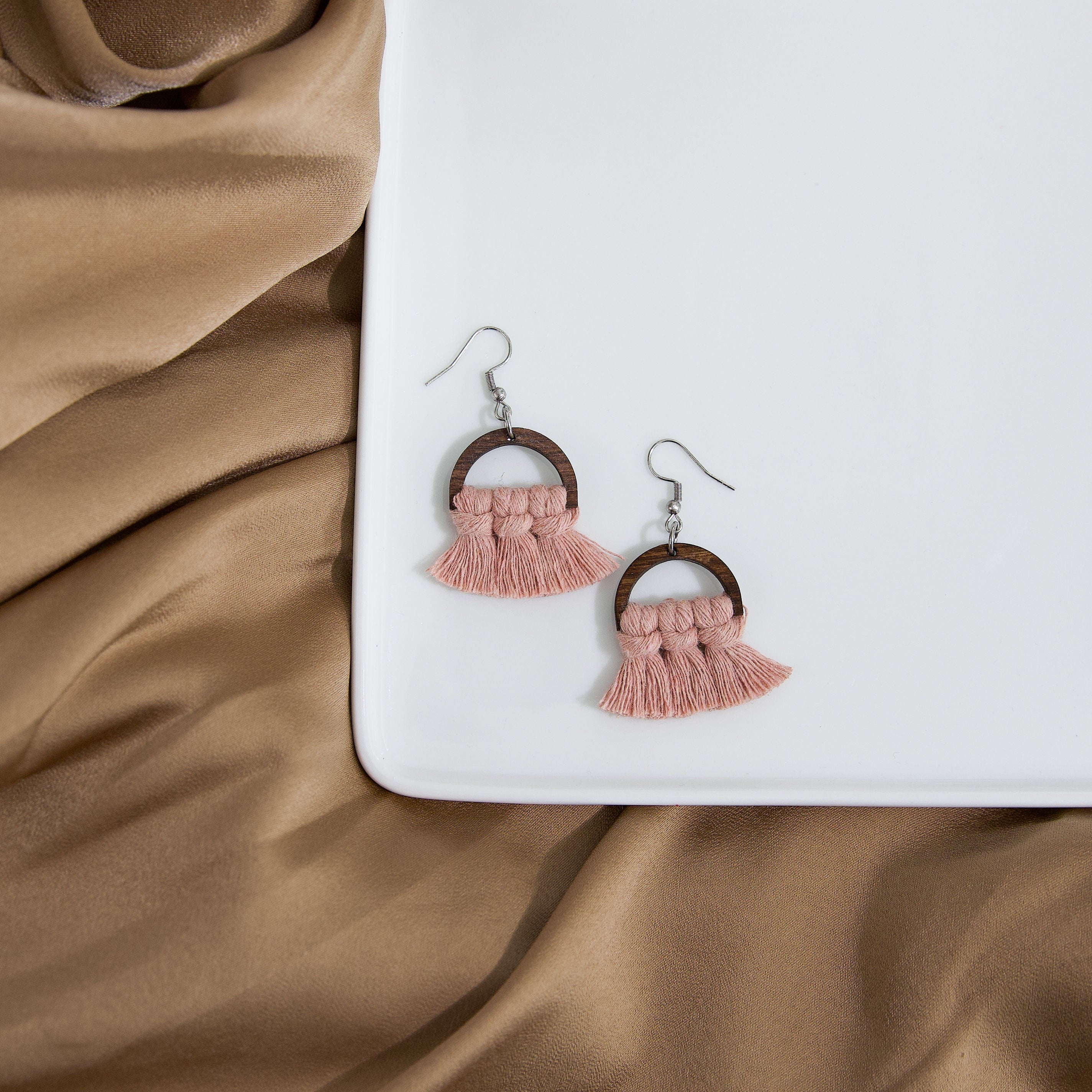 Macrame Half Circle Earrings - Stained Frame