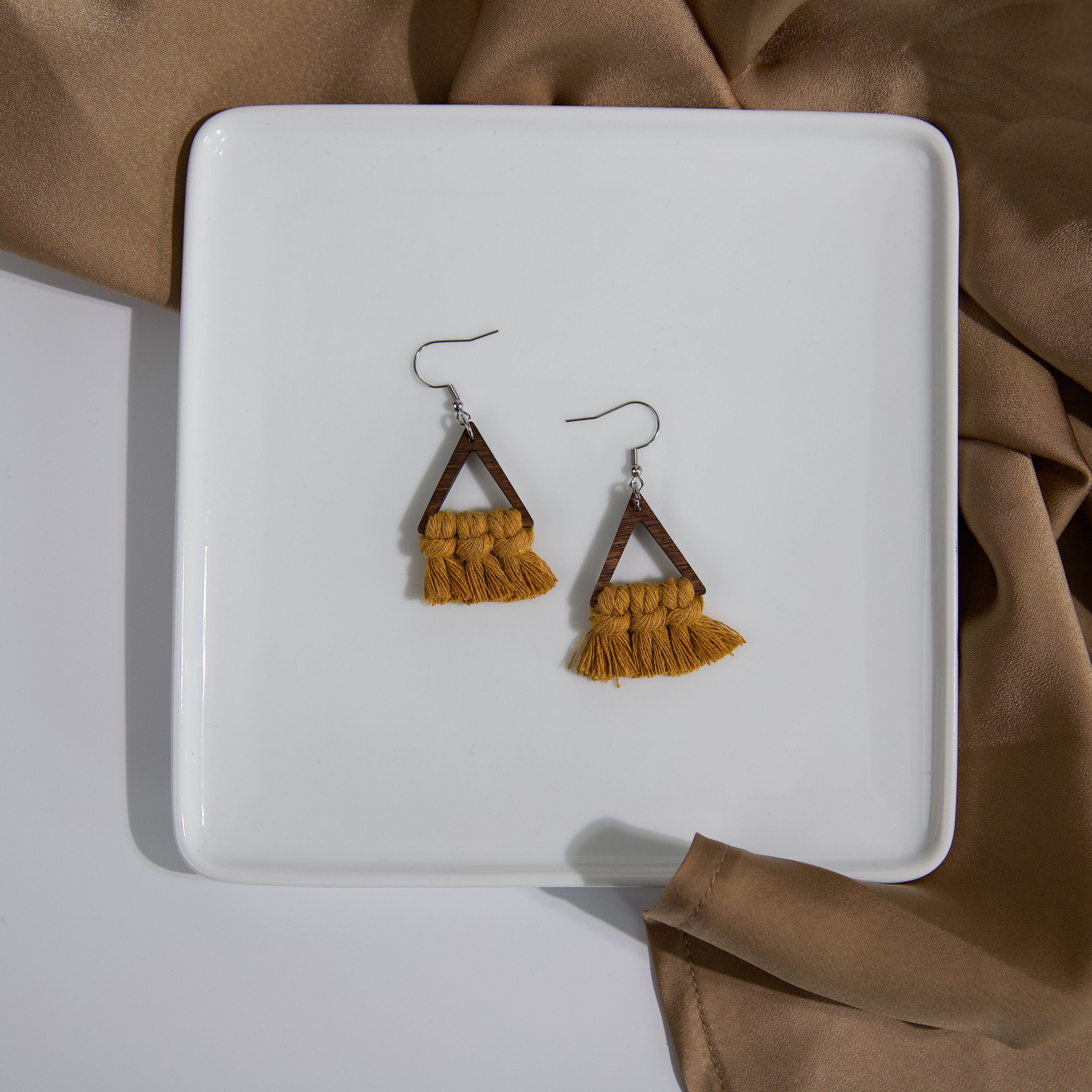 Macrame Triangle Earrings - Stained Frame