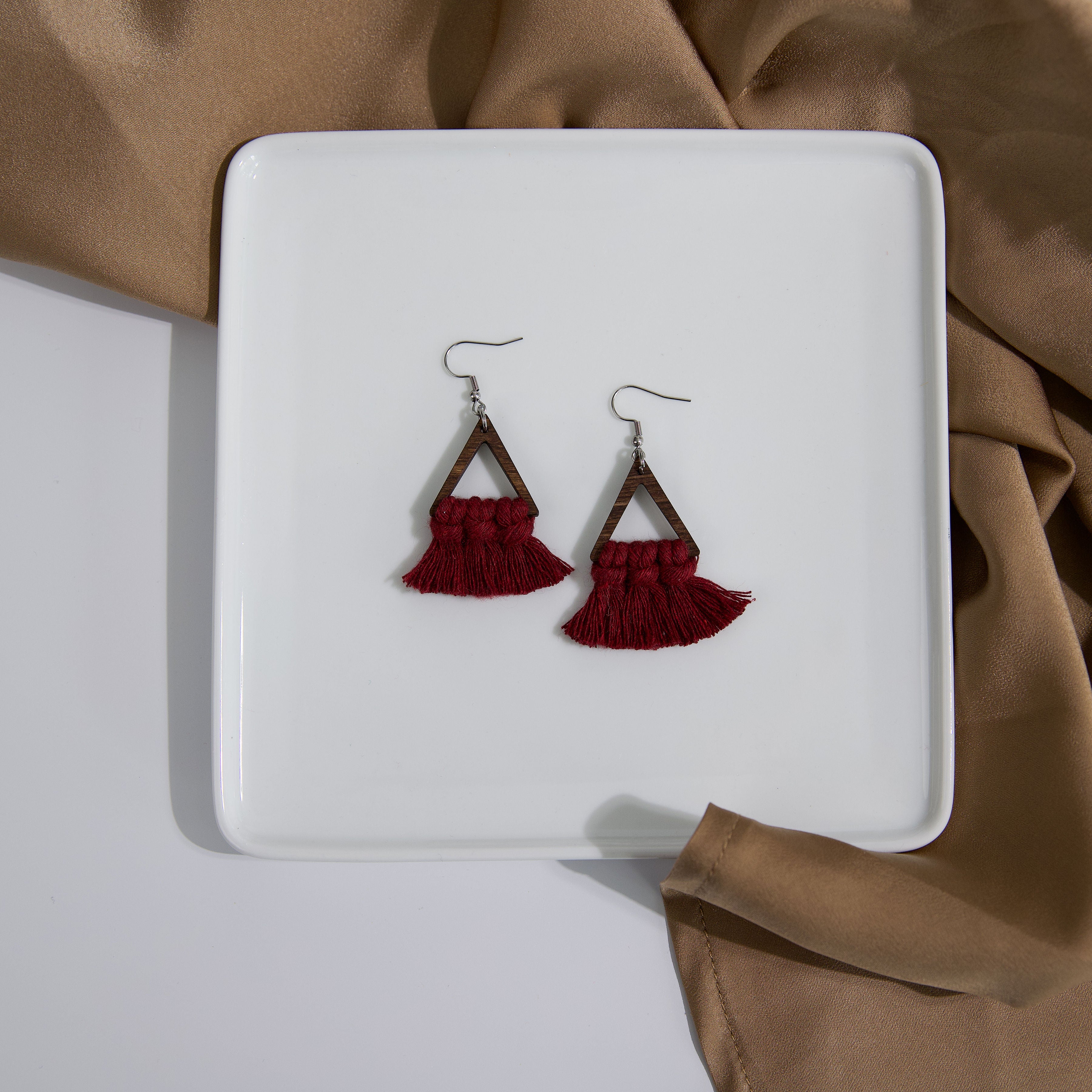 Macrame Triangle Earrings - Stained Frame