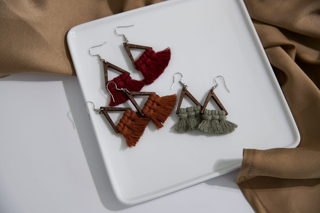 Macrame Triangle Earrings - Stained Frame