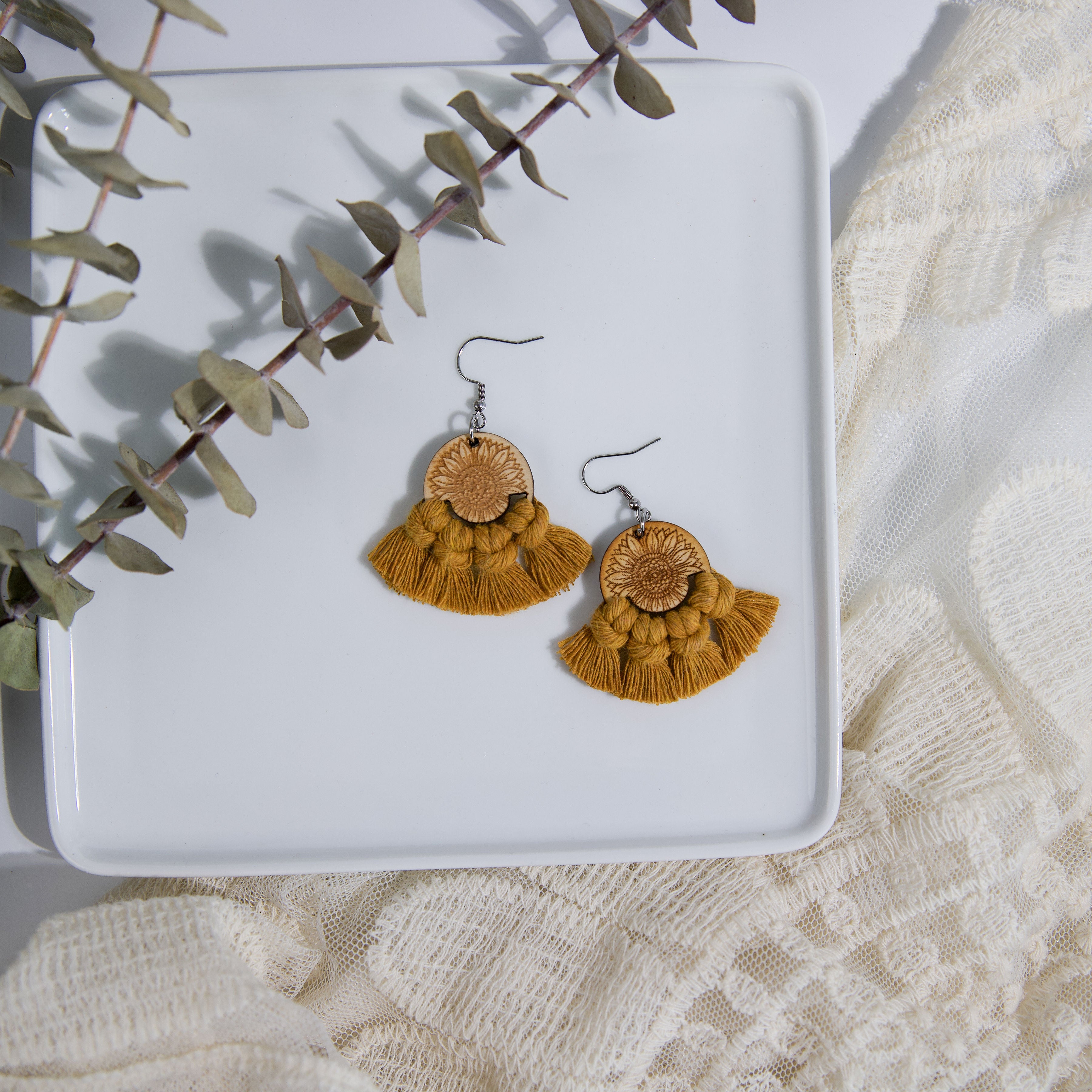Macrame Sunflower Earrings